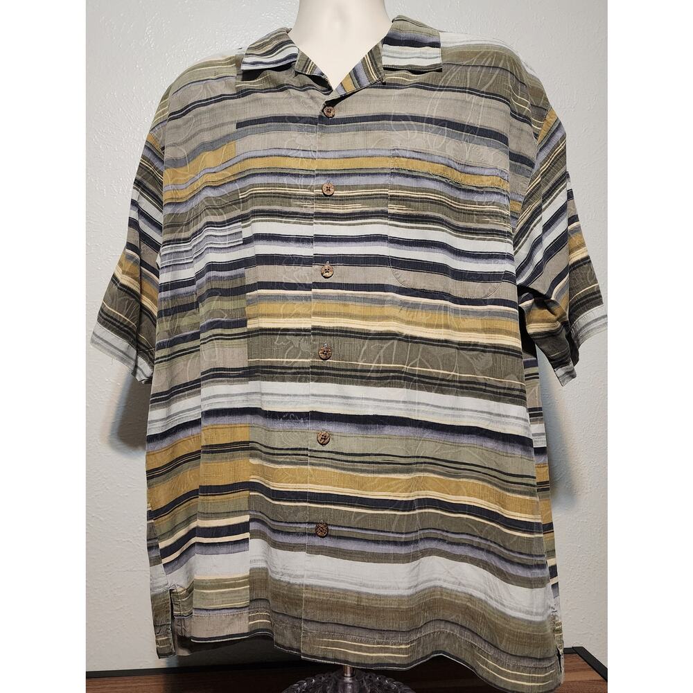 Tommy Bahama Button Up Shirt 100% Silk Striped and Floral Pattern Sz XL